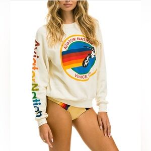 Aviator Nation Signature Logo Sweatshirt in Vintage White, Size Medium